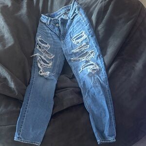 American Eagle Outfitters Ripped Blue Straight Leg Jeans